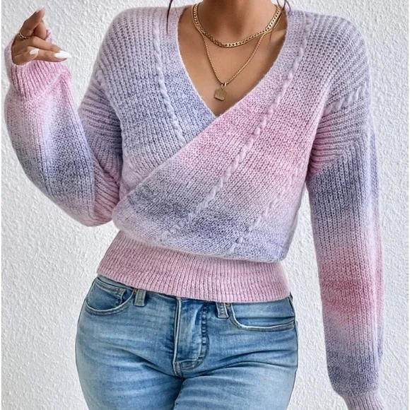 Delilah Wear Sweaters New Ombre Knit Wrap Crossover Sweater